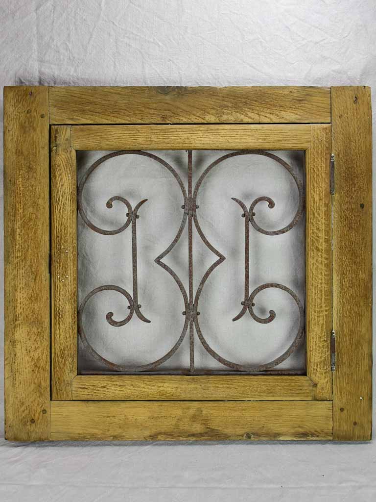 Salvaged solid oak and wrought iron window from the late 19th / early 20th century 30¼" x 29¼"