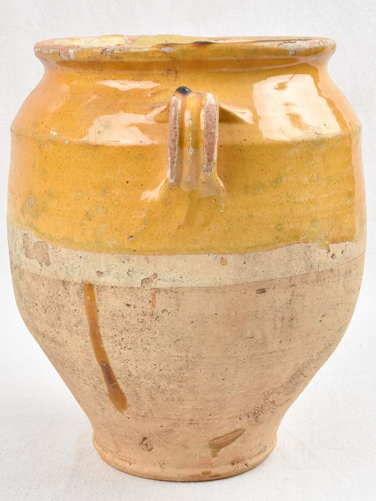 Antique French confit pot - yellow glaze 11"