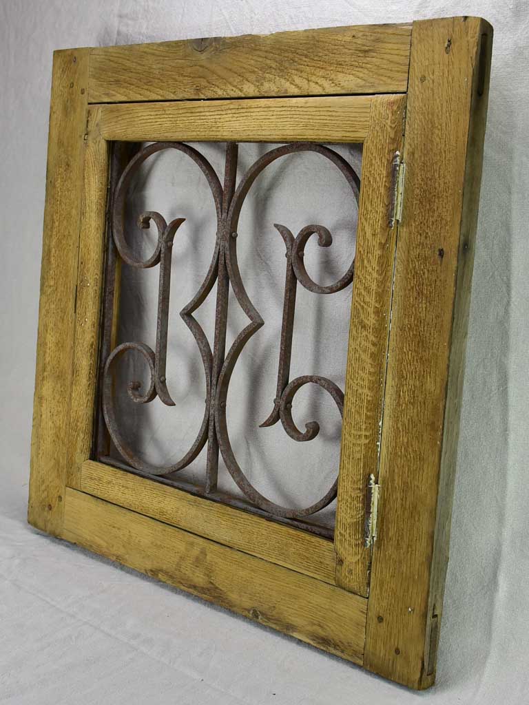 Salvaged solid oak and wrought iron window from the late 19th / early 20th century 30¼" x 29¼"
