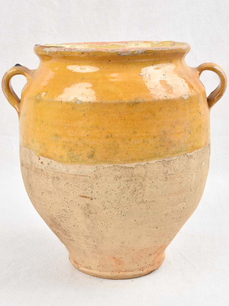 Antique French confit pot - yellow glaze 11"