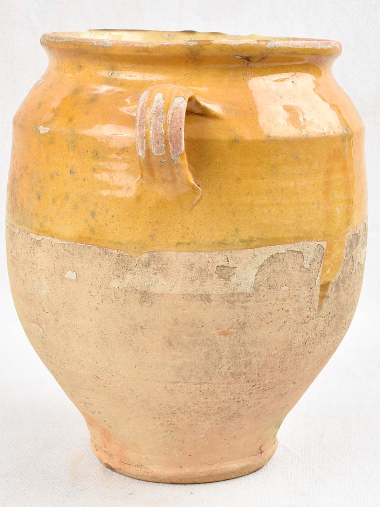 Antique French confit pot - yellow glaze 11"