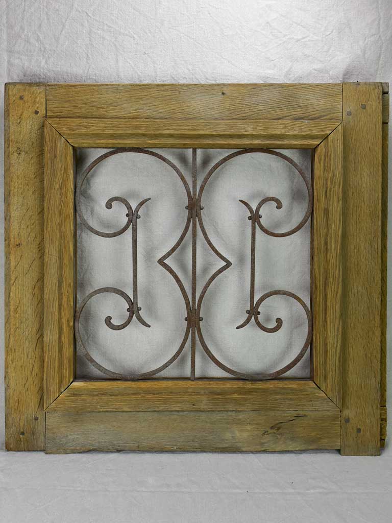 Salvaged solid oak and wrought iron window from the late 19th / early 20th century 30¼" x 29¼"
