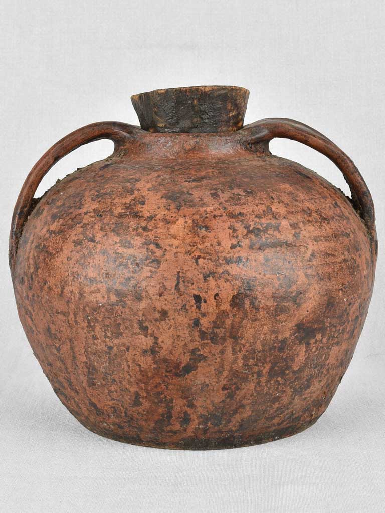 Oil jar, red w/ stopper, French antique, 11"