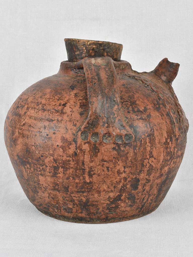 Oil jar, red w/ stopper, French antique, 11"