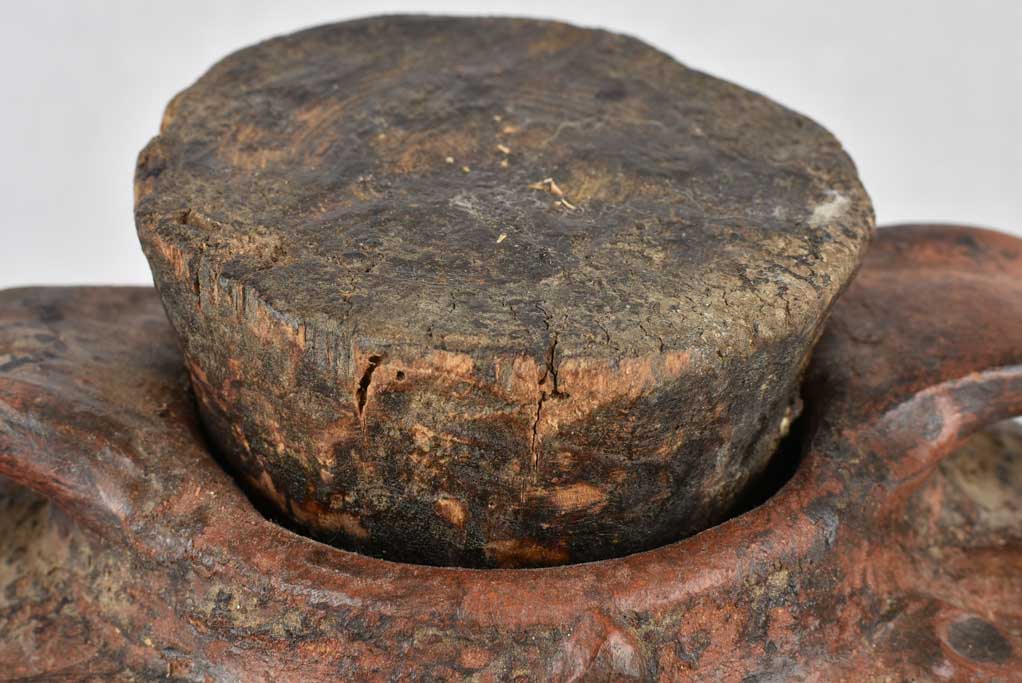 Oil jar, red w/ stopper, French antique, 11"