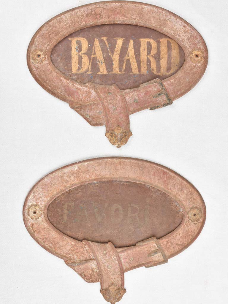 2 horse name plates - Bayard & Favori 21¼"