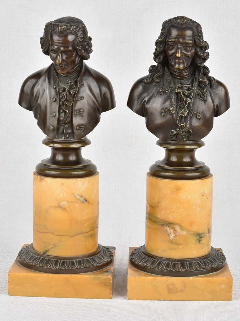 Busts, Voltaire & Rousseau, late-19th-century 11"