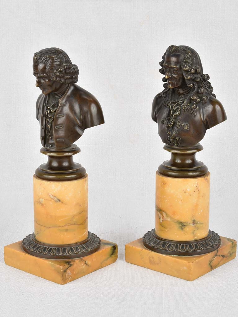 Busts, Voltaire & Rousseau, late-19th-century 11"