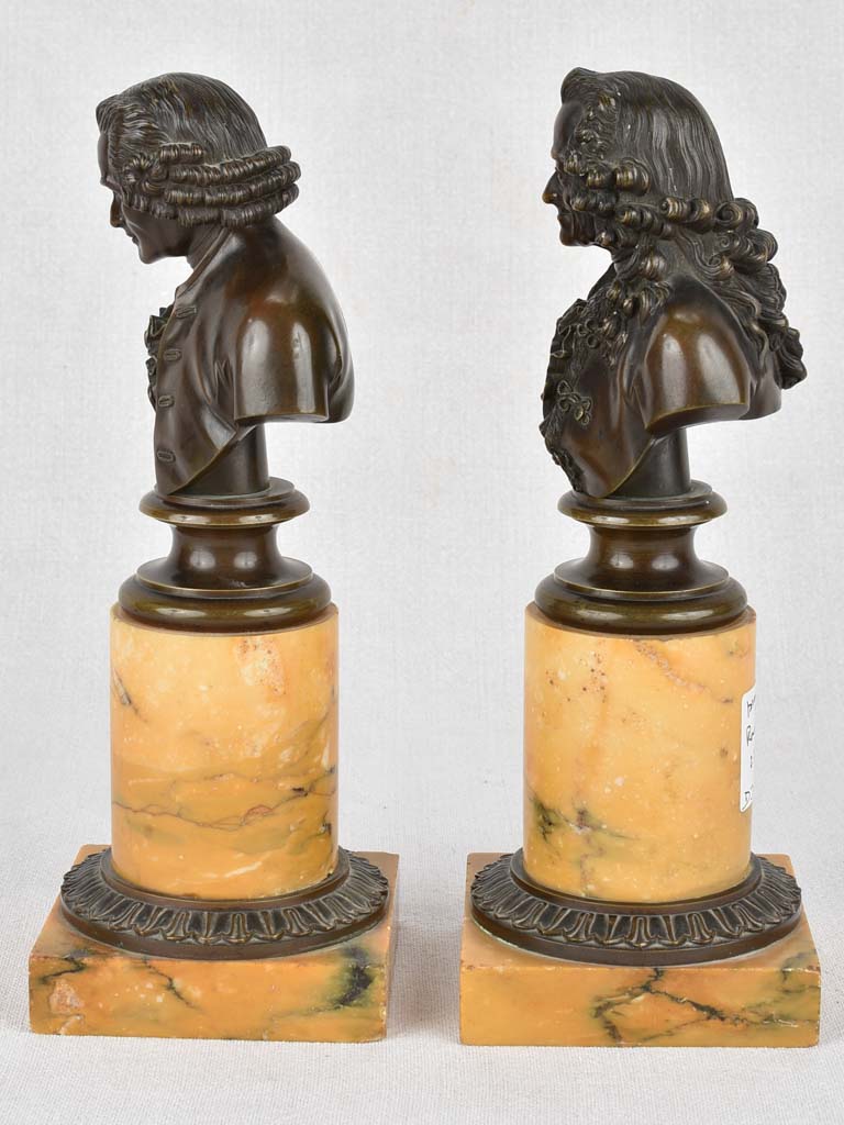 Busts, Voltaire & Rousseau, late-19th-century 11"