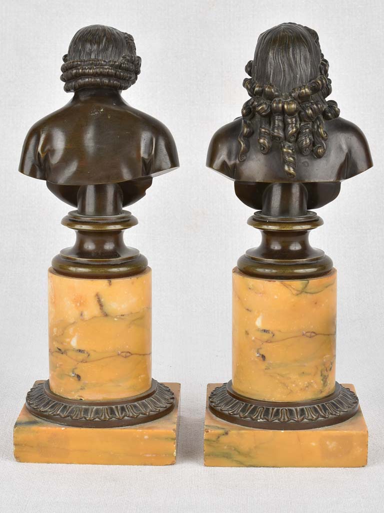 Busts, Voltaire & Rousseau, late-19th-century 11"