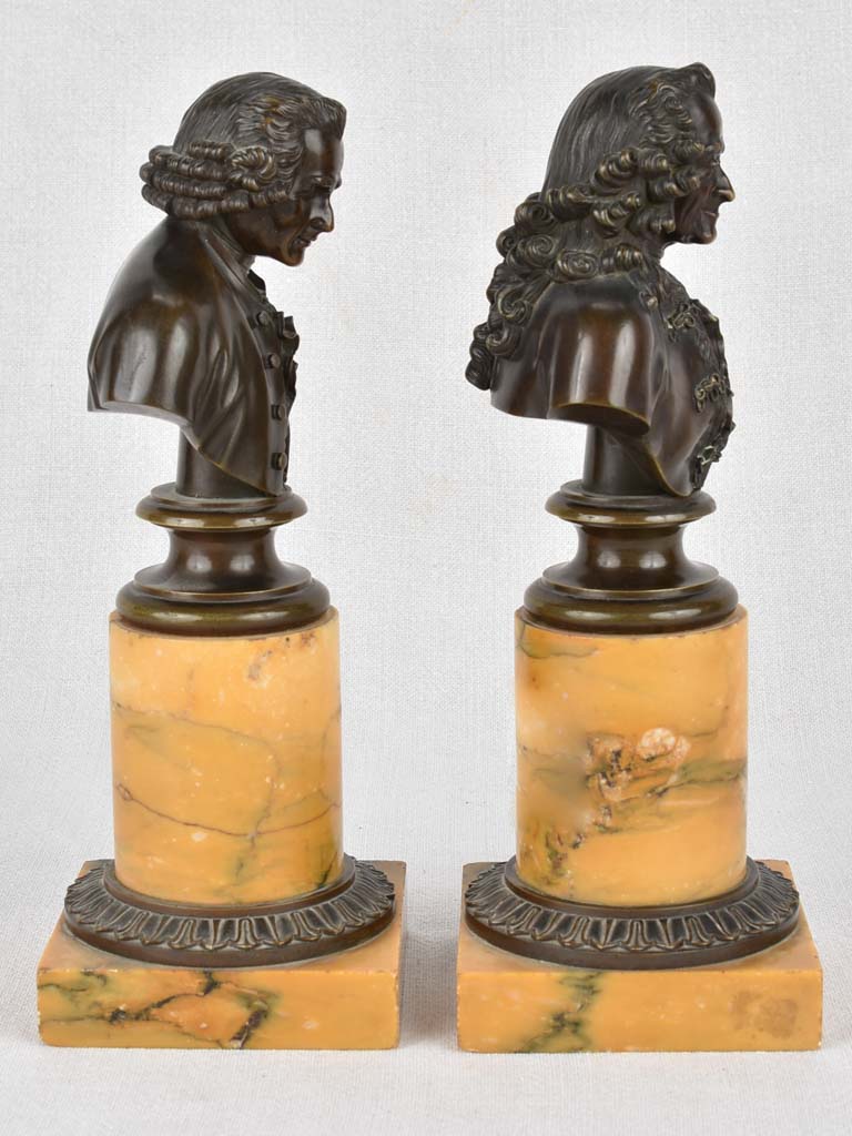 Busts, Voltaire & Rousseau, late-19th-century 11"