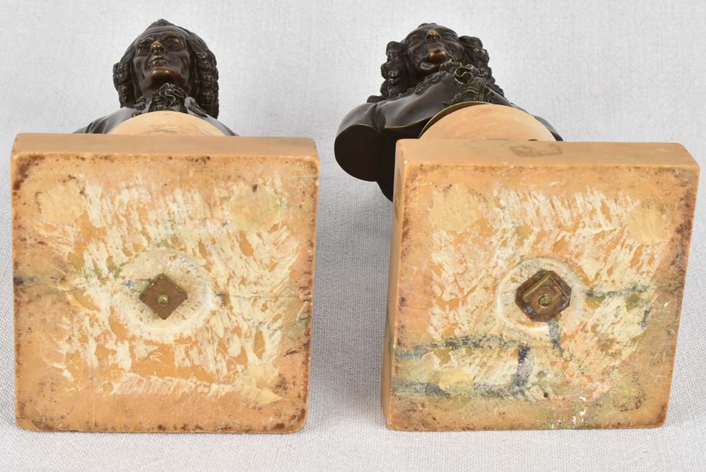 Busts, Voltaire & Rousseau, late-19th-century 11"