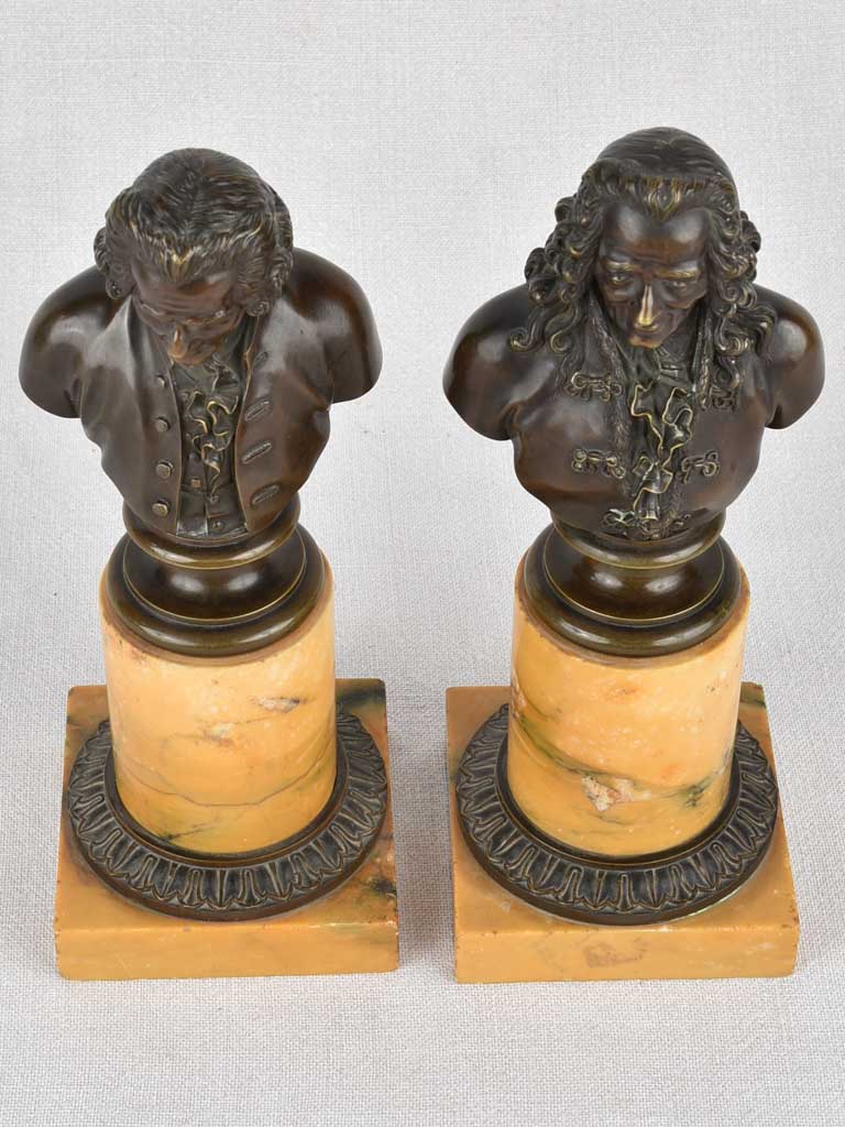 Busts, Voltaire & Rousseau, late-19th-century 11"