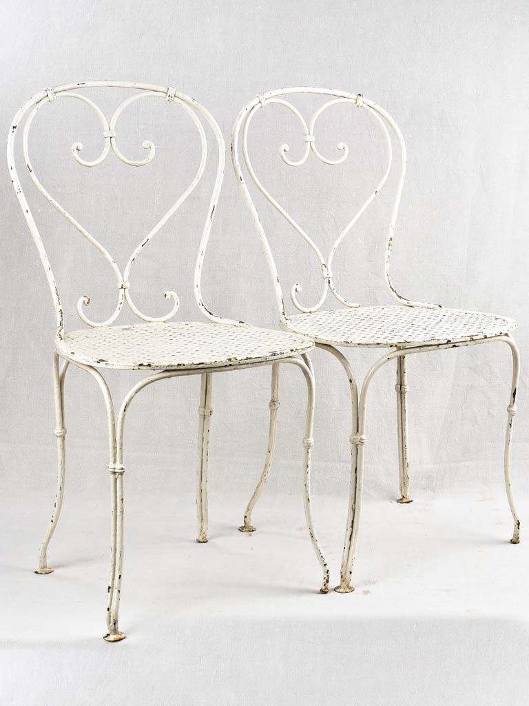 Antique French heart back garden chairs - white