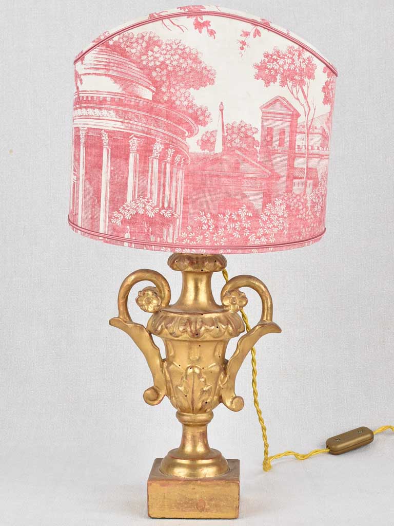 Gilt lamps, Toile de Jouy, 18th-century, 19¾" (2)