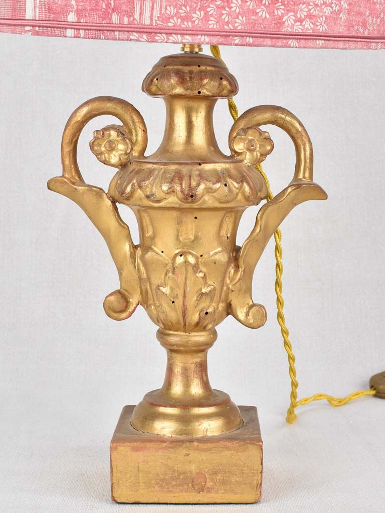 Gilt lamps, Toile de Jouy, 18th-century, 19¾" (2)