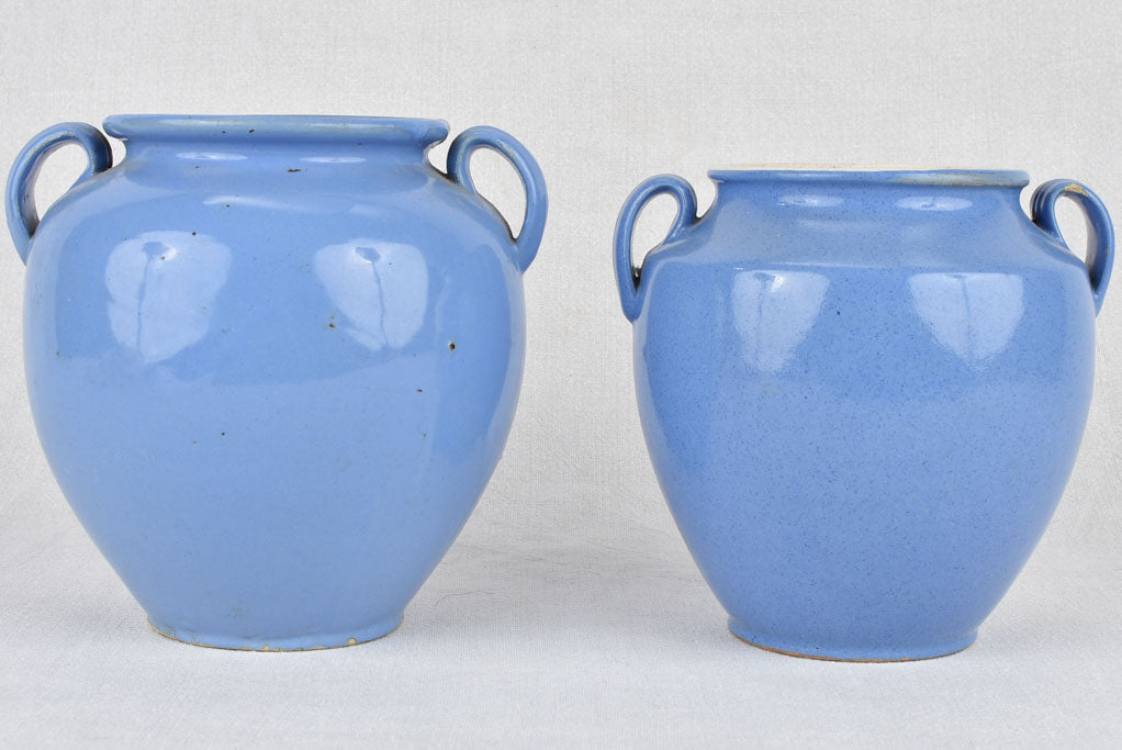 Preserving pots, blue-glaze, 8" (two)