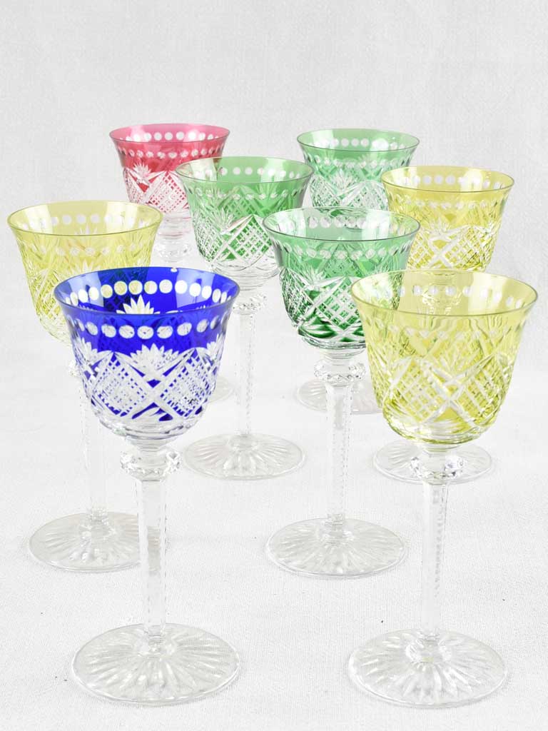 Set of 8 vintage multi color crystal wine glasses 8
