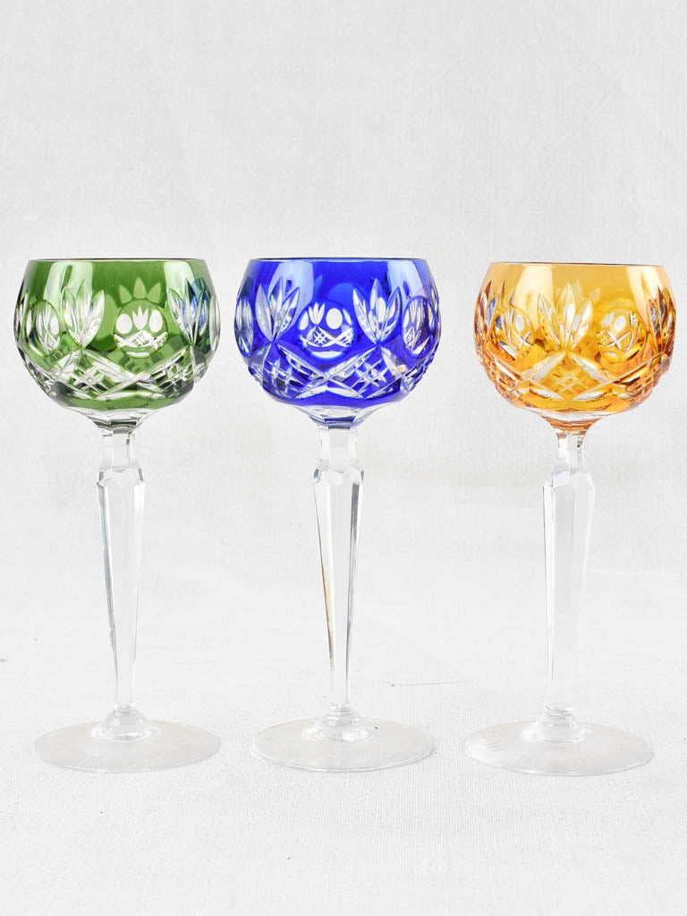 Set of 6 vintage multi color crystal wine glasses 8"