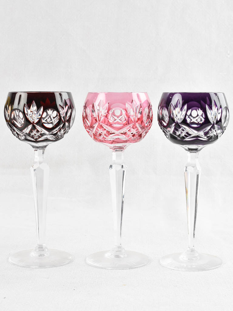 Set of 6 vintage multi color crystal wine glasses 8"