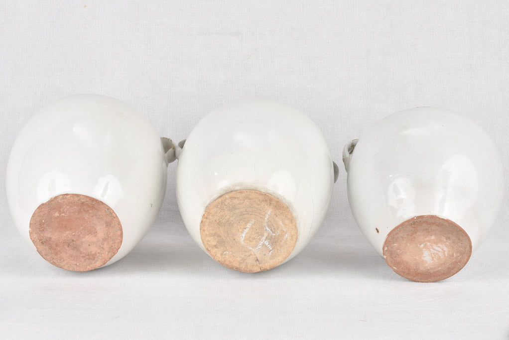 Preserving pots, white w/ lids (three)