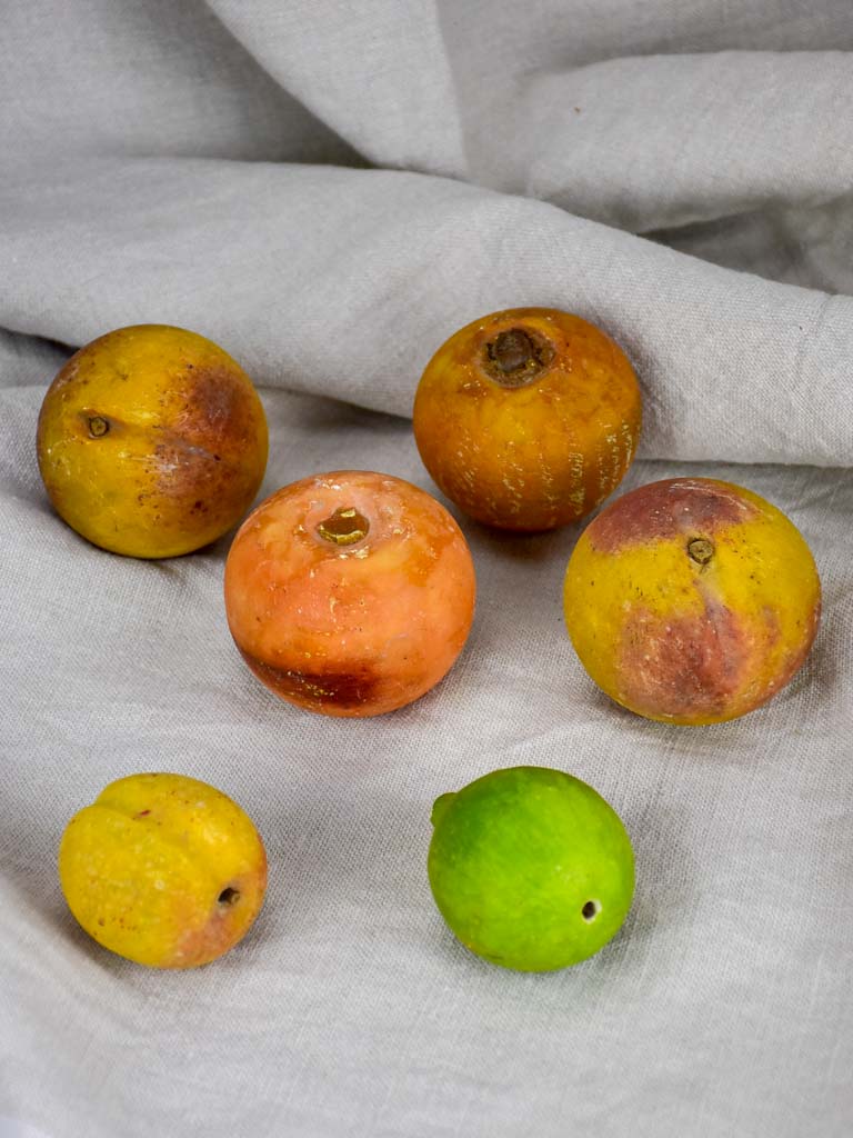 Collection of six vintage marble fruits