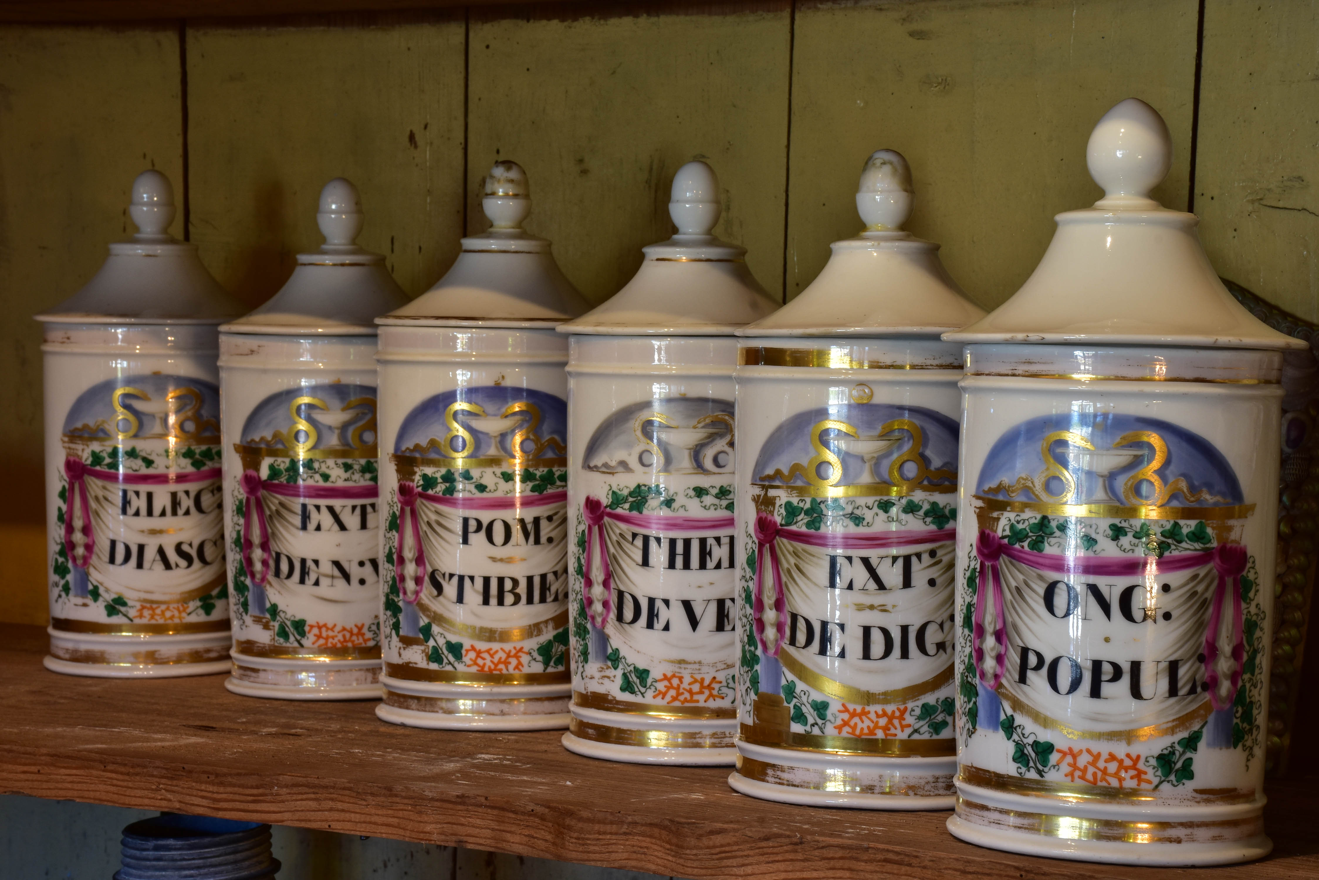 Collection of 6 antique French apothecary jars