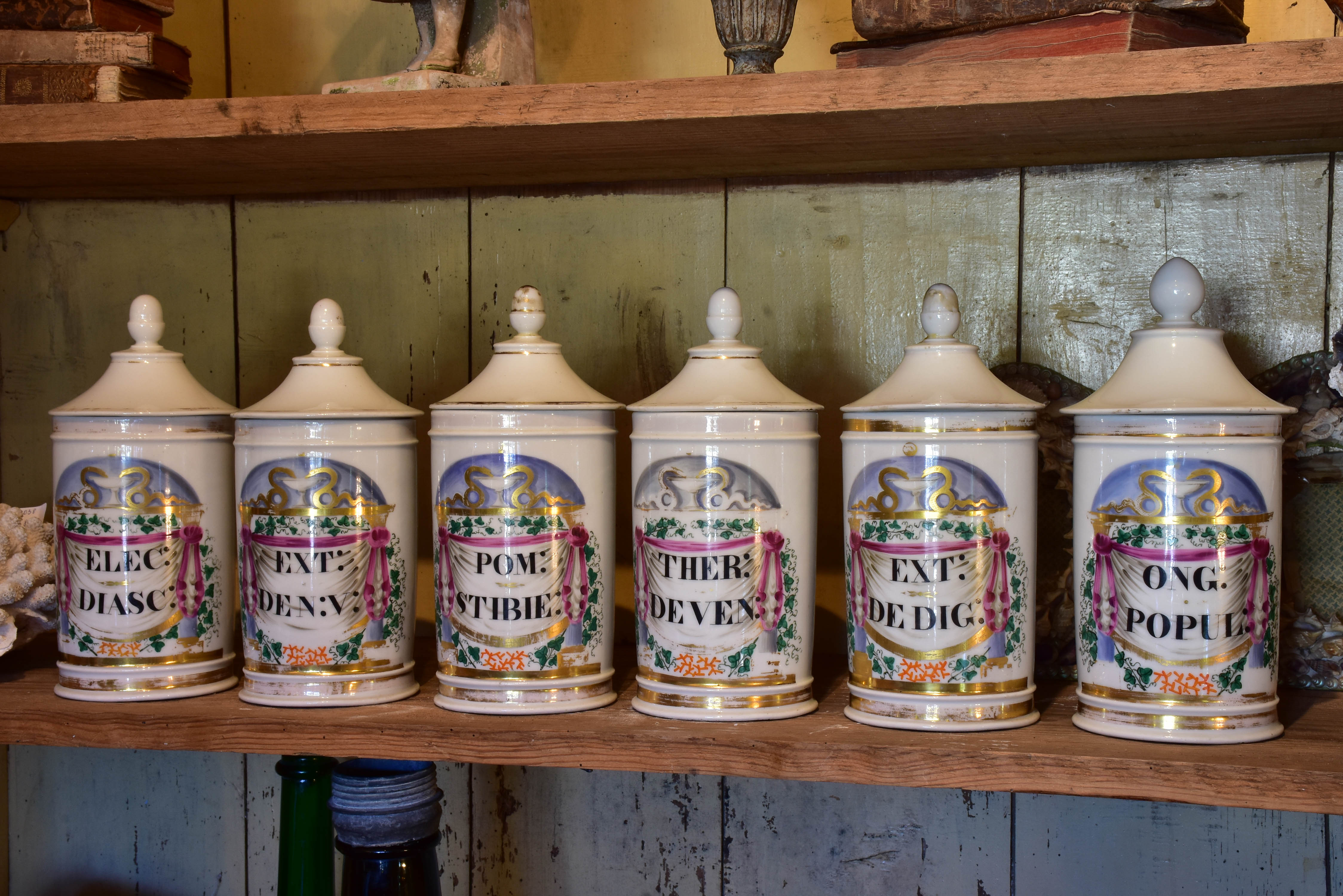 Collection of 6 antique French apothecary jars