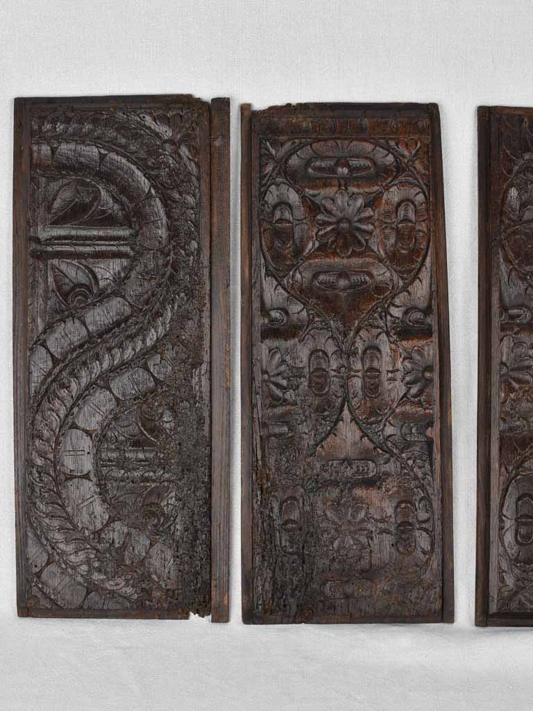 4 salvaged carved panels, early-17th-century 21¼"