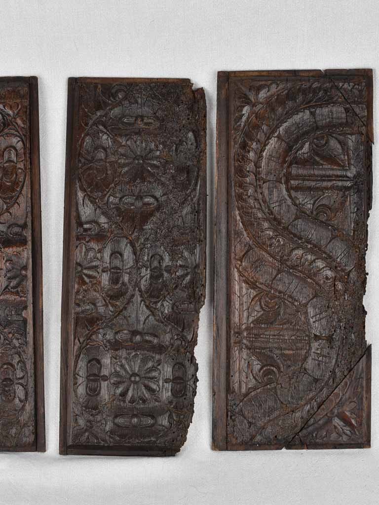 4 salvaged carved panels, early-17th-century 21¼"