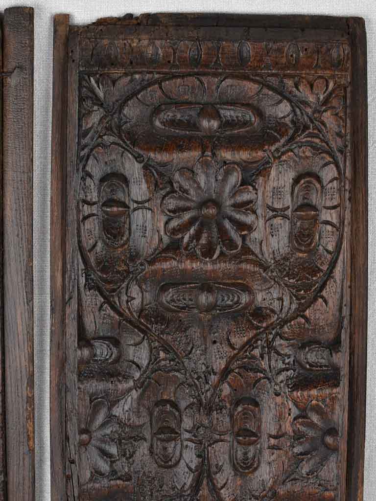 4 salvaged carved panels, early-17th-century 21¼"