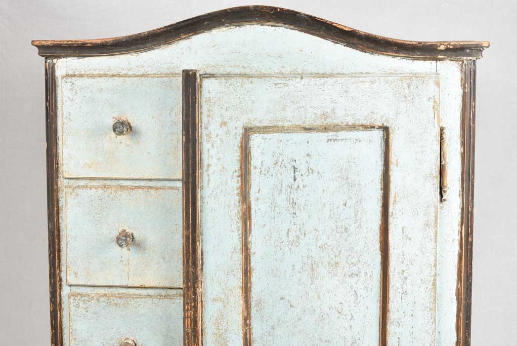 Antique food-store cupboard with blue patina 38½" x 67"