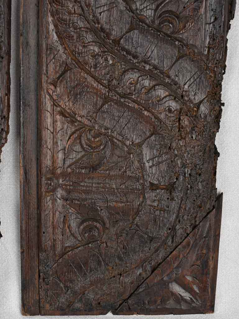 4 salvaged carved panels, early-17th-century 21¼"