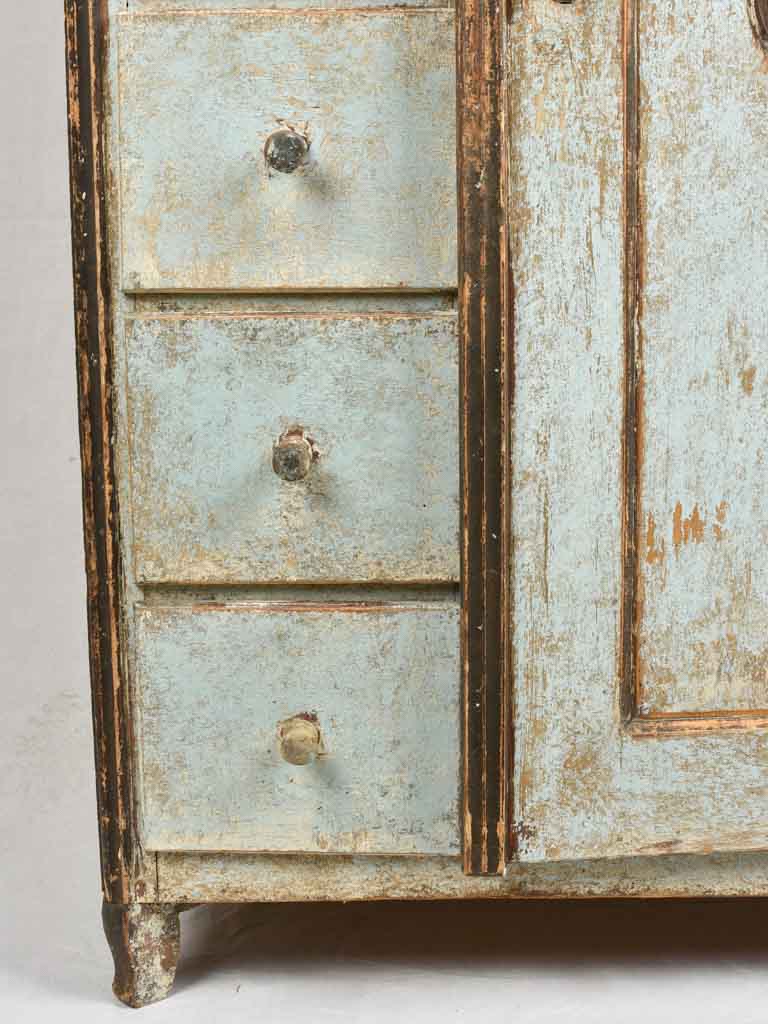 Antique food-store cupboard with blue patina 38½" x 67"