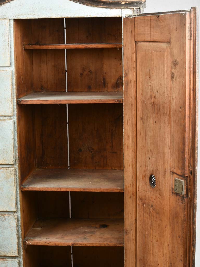 Antique food-store cupboard with blue patina 38½" x 67"