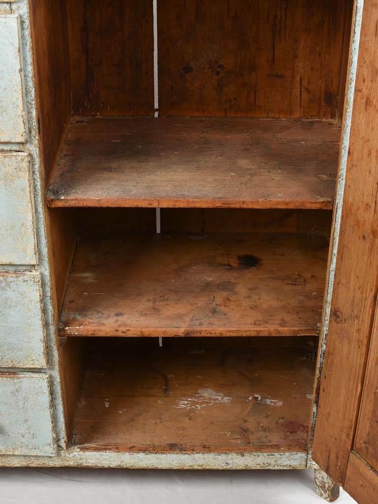 Antique food-store cupboard with blue patina 38½" x 67"