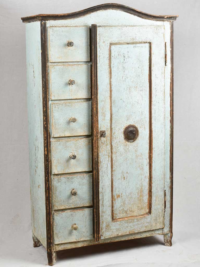 Antique food-store cupboard with blue patina 38½" x 67"