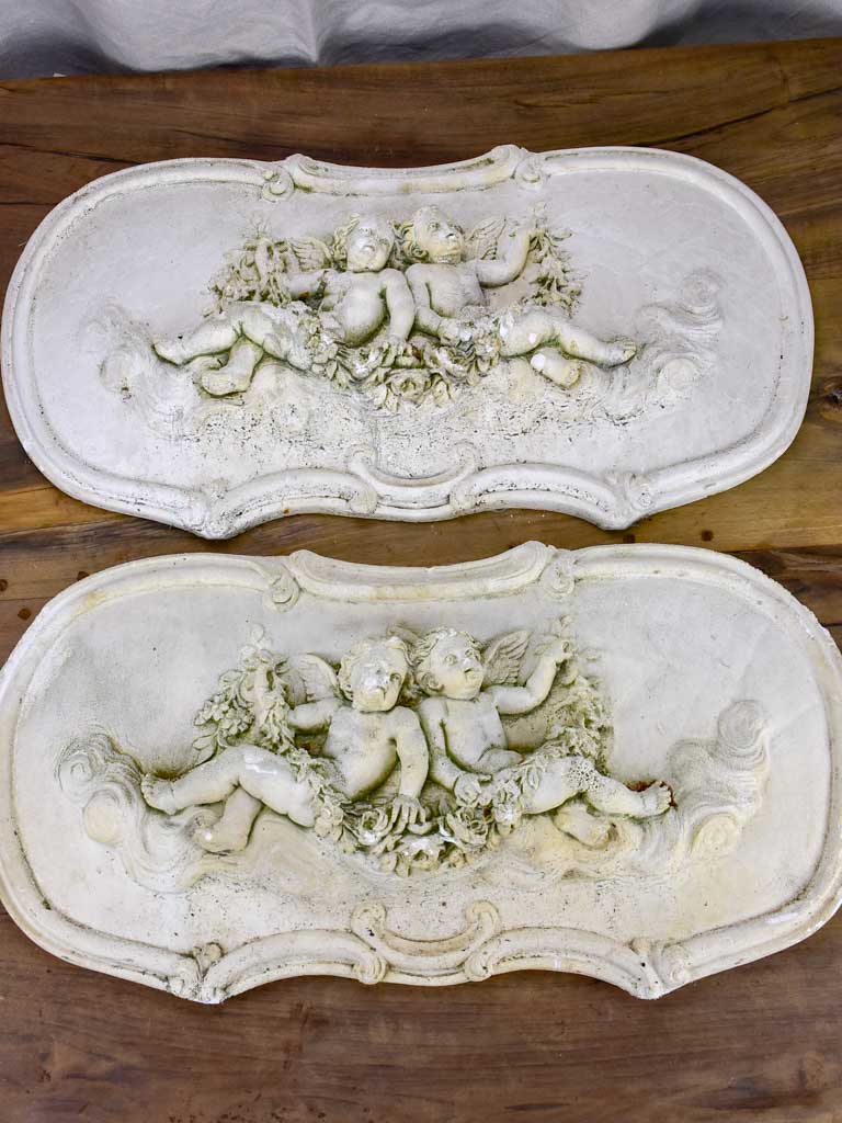 Pair of 1950's French plaster molds with cherubs