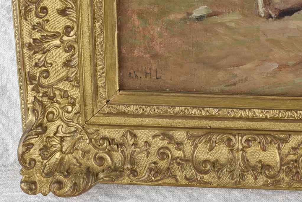 20th-century painting of hunting dogs HL 19¾" x 22¾"