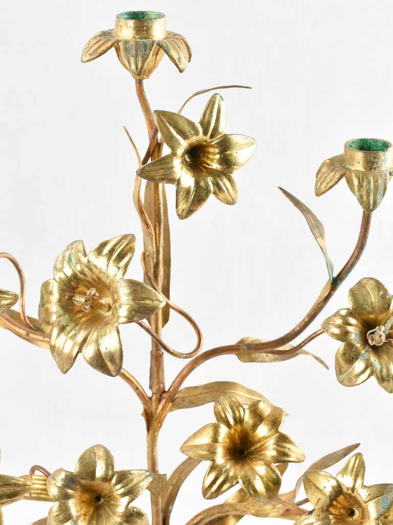 Pair of antique altar candelabras with flowers 20½"