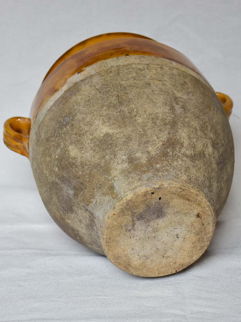 SOLD - MM Superb large antique French confit pot with orange yellow glaze 11½"
