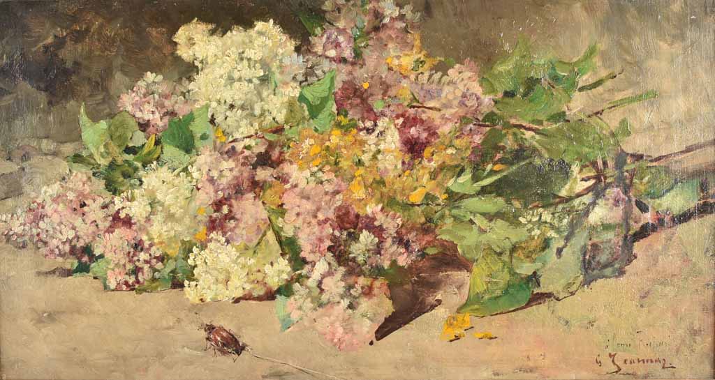 Floral still life, 19th-century, 16½" x 26½"
