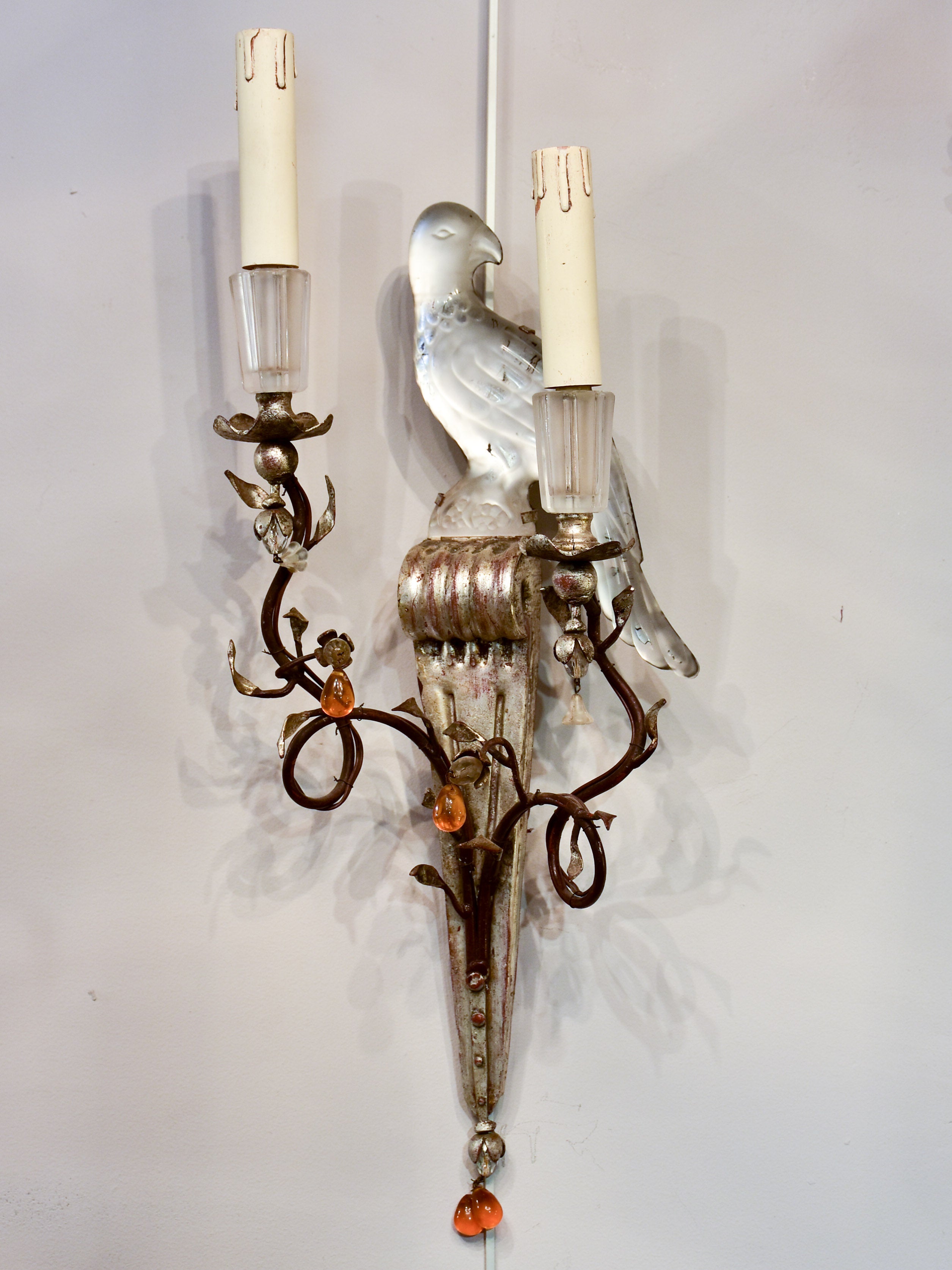 Pair of Maison Baguès wall appliques - parrots