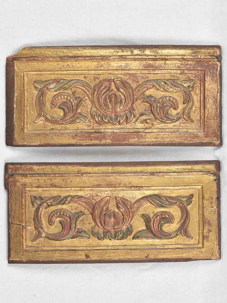 Boiserie panels, gilded bas relief, 9" x 19" (2)