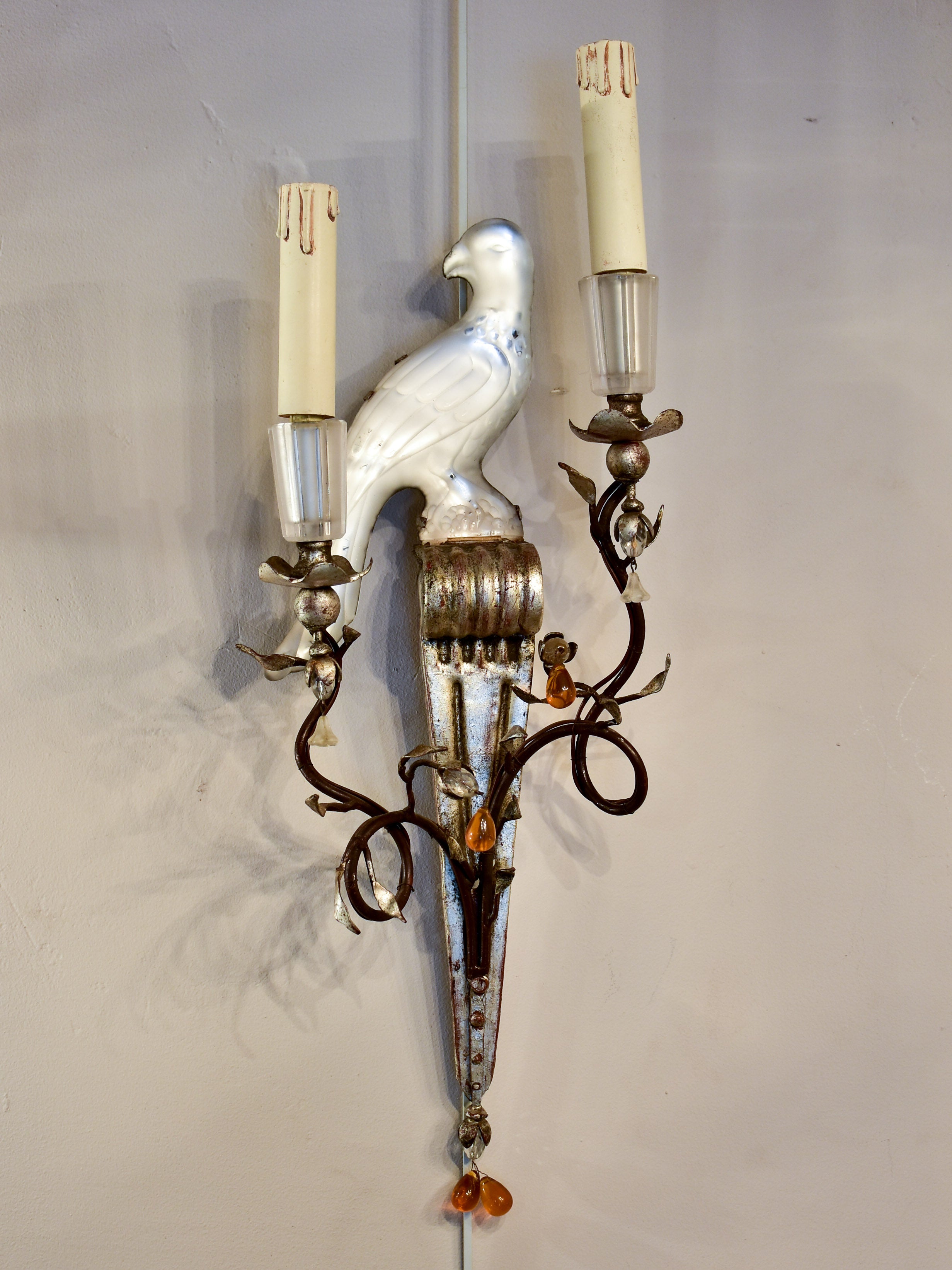 Pair of Maison Baguès wall appliques - parrots
