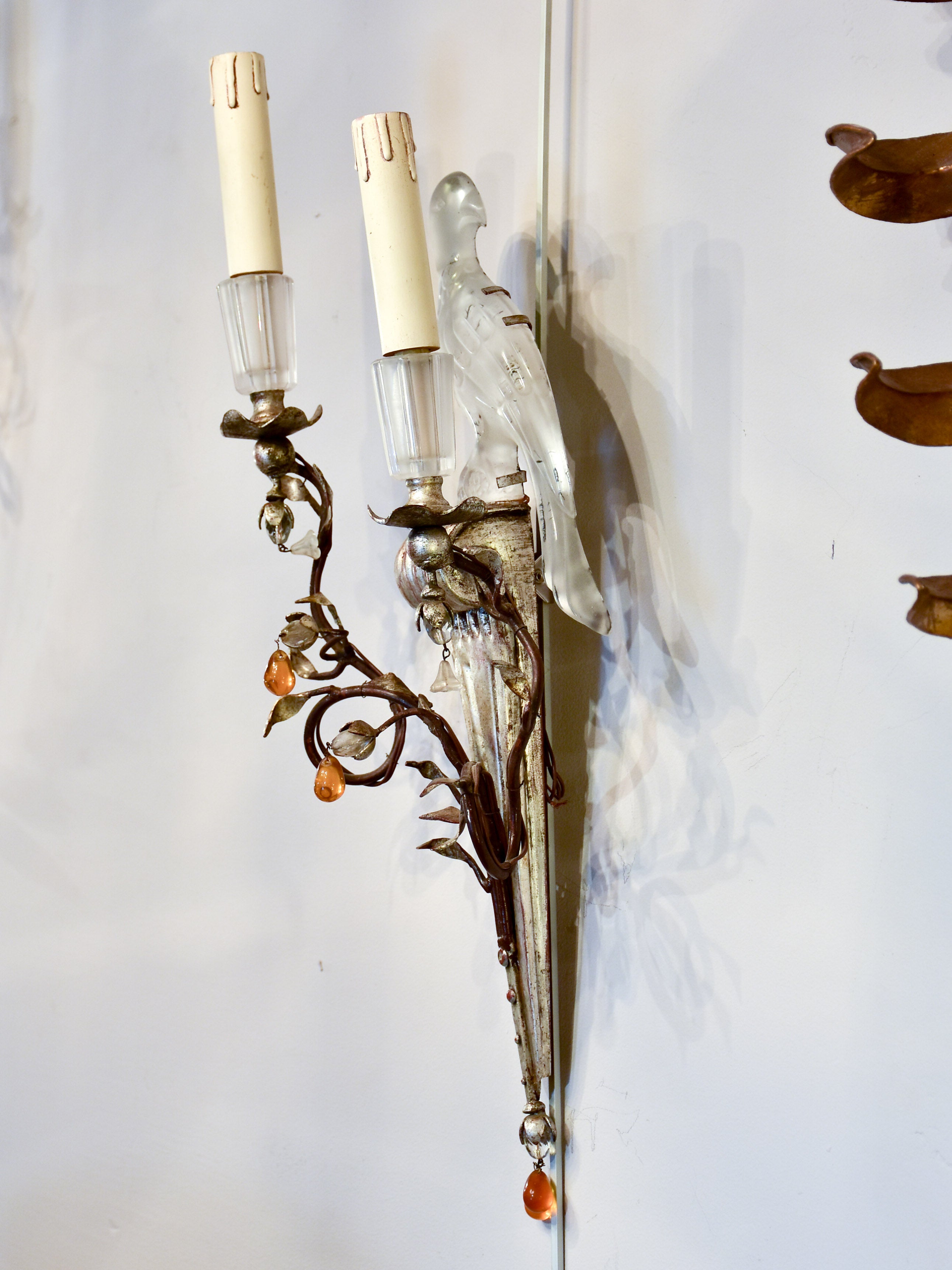Pair of Maison Baguès wall appliques - parrots