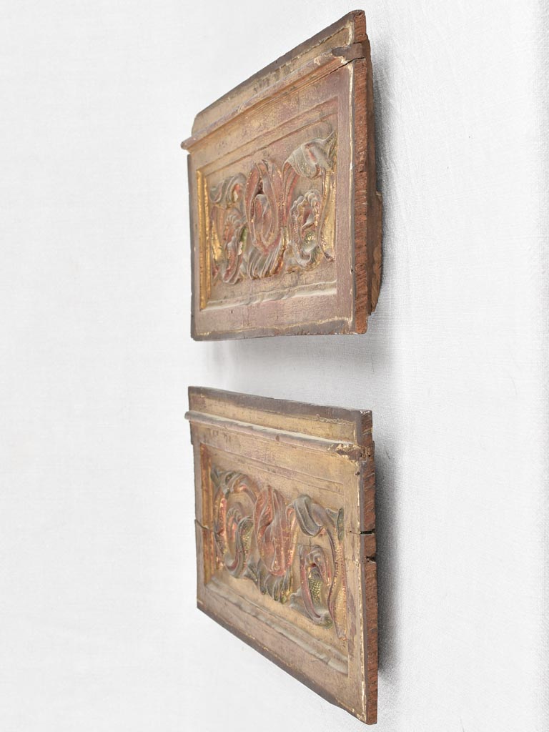 Boiserie panels, gilded bas relief, 9" x 19" (2)
