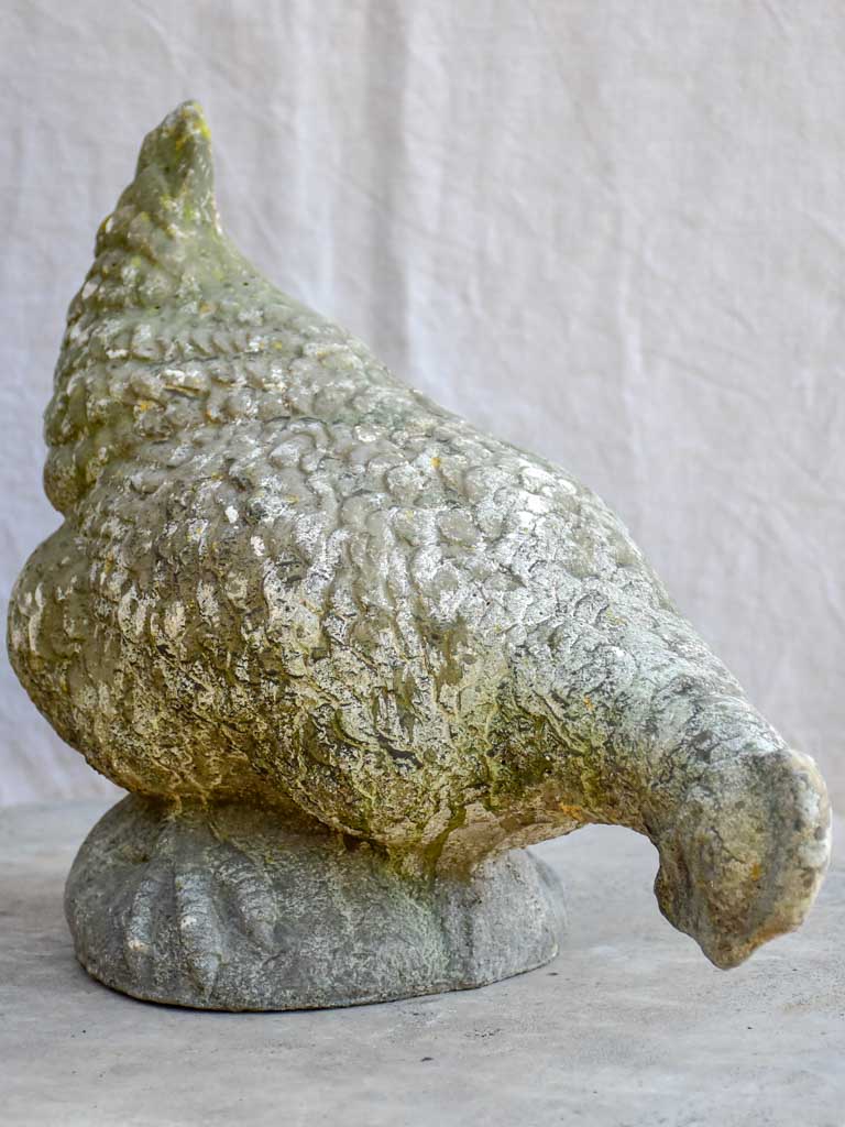 Vintage French garden sculpture of a foraging hen