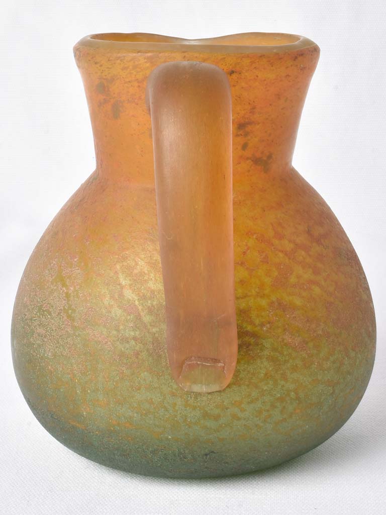 Green & orange Pate de verre glass pitcher - Georges de Feure (1868-1943) 7"