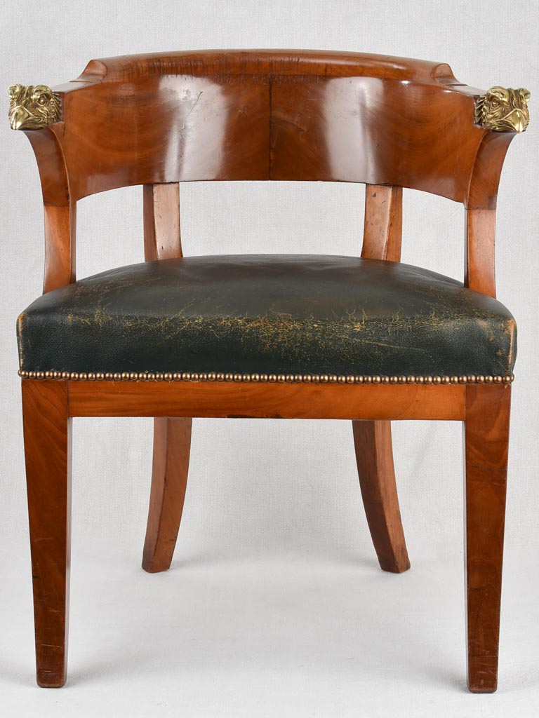 Empire desk chair, w/ bronze eagles & leather seat